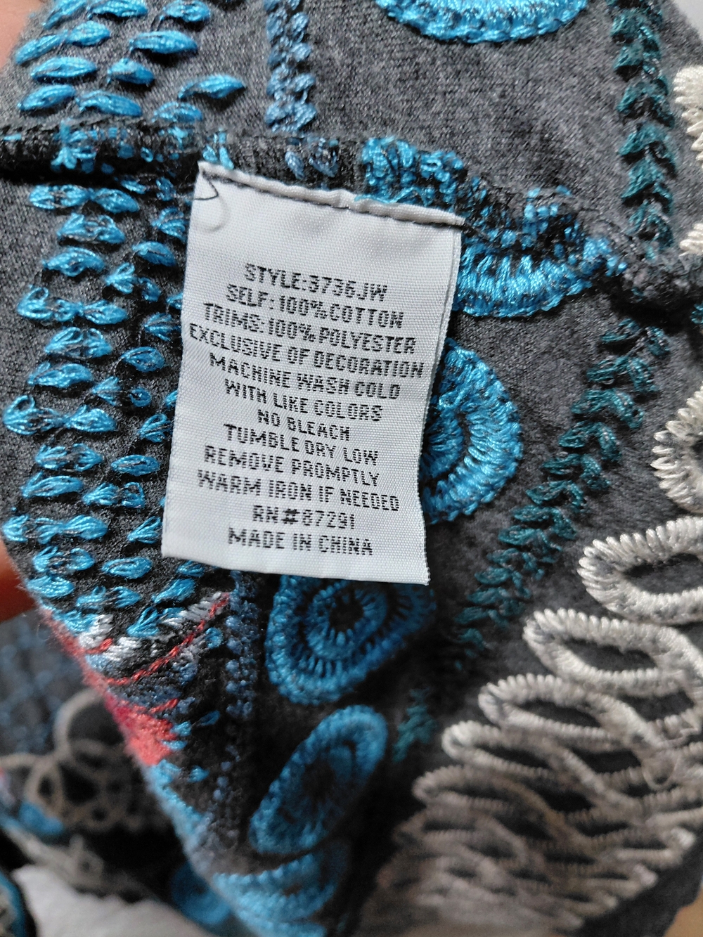 Embroidered Open Front Kimono Jacket in Charcoal & Teal #(C28) - Picture 8 of 9